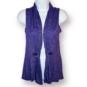 Casual Land Sleeveless Stripe Deco Button Shawl Vest Purple S